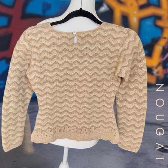 91 100% Wool Women's Tan Chevron Sweater - Picture 5 of 7
